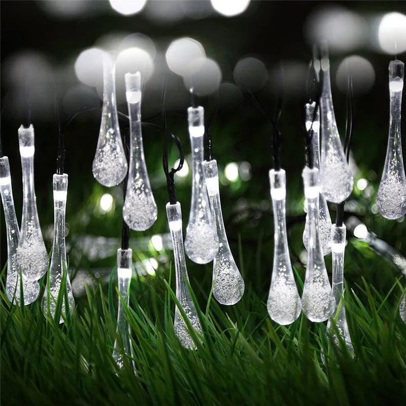 30 LED solar-powered outdoor string lights with bubble drops pendant design on 6.5 metre waterproof cable