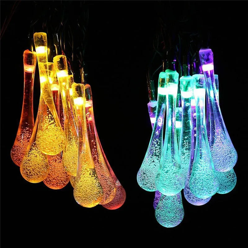 30 LED solar-powered outdoor string lights with bubble drops pendant design on 6.5 metre waterproof cable