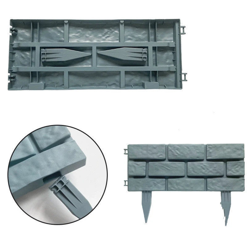 Rectangular plastic garden fence with imitation stone effect in grey