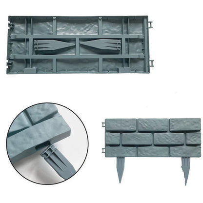 Rectangular plastic garden fence with imitation stone effect in grey