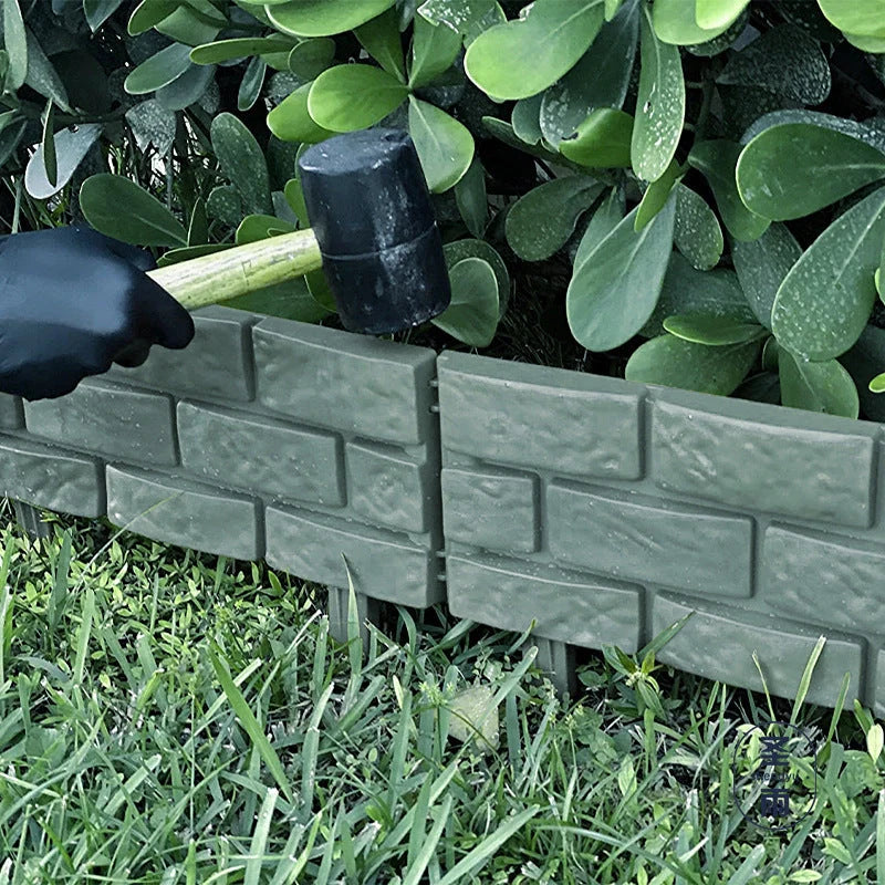 Rectangular plastic garden fence with imitation stone effect in grey