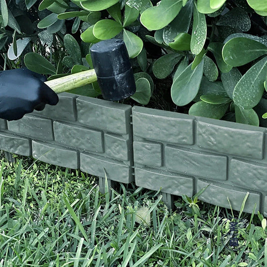 Rectangular plastic garden fence with imitation stone effect in grey