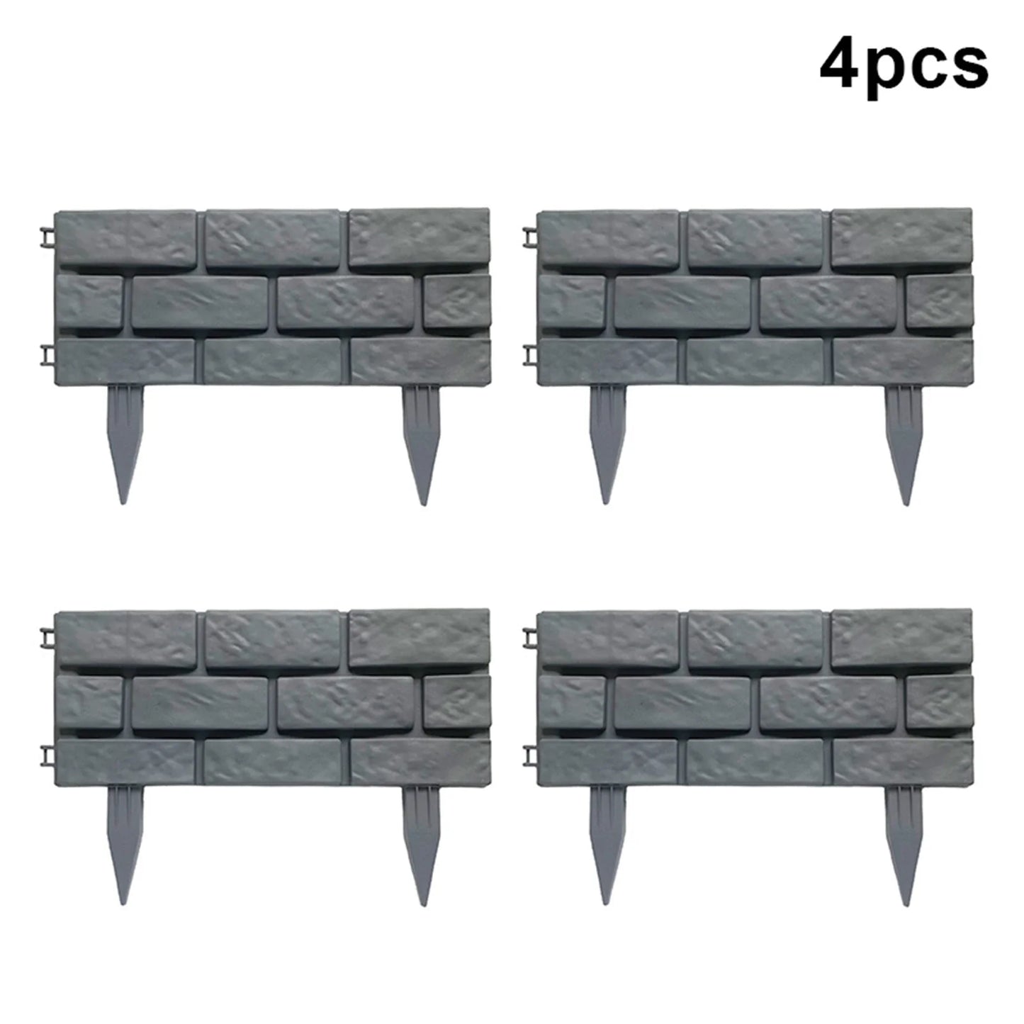 Rectangular plastic garden fence with imitation stone effect in grey