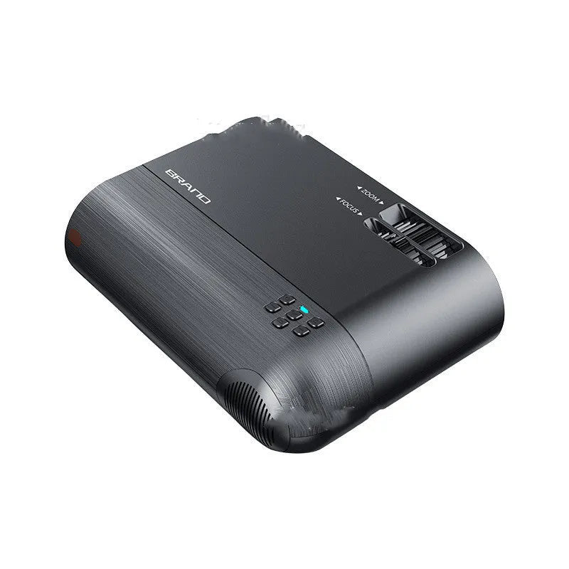 Portable wireless projector showing mobile phone connectivity and voice control features