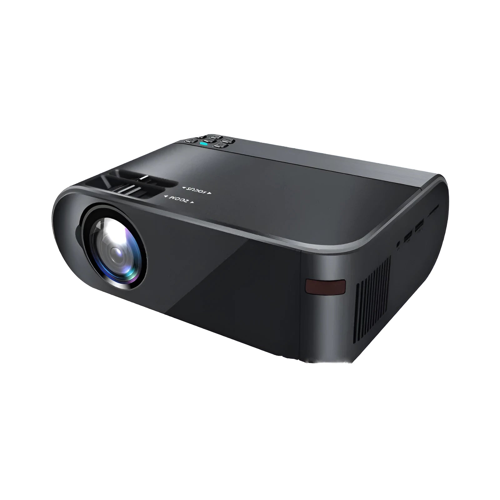 Portable wireless projector showing mobile phone connectivity and voice control features