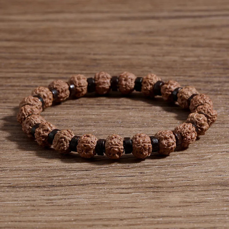 Brown volcanic stone and agate beaded bracelet on rope chain, 10x8mm beads, Bodhi series