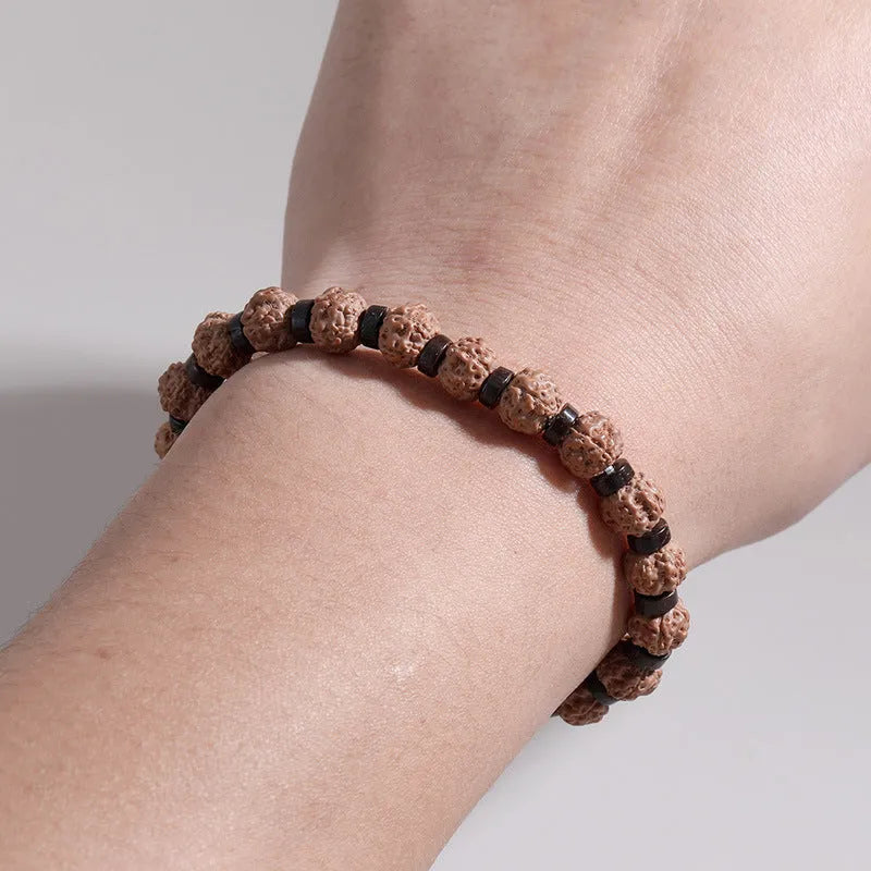 Brown volcanic stone and agate beaded bracelet on rope chain, 10x8mm beads, Bodhi series