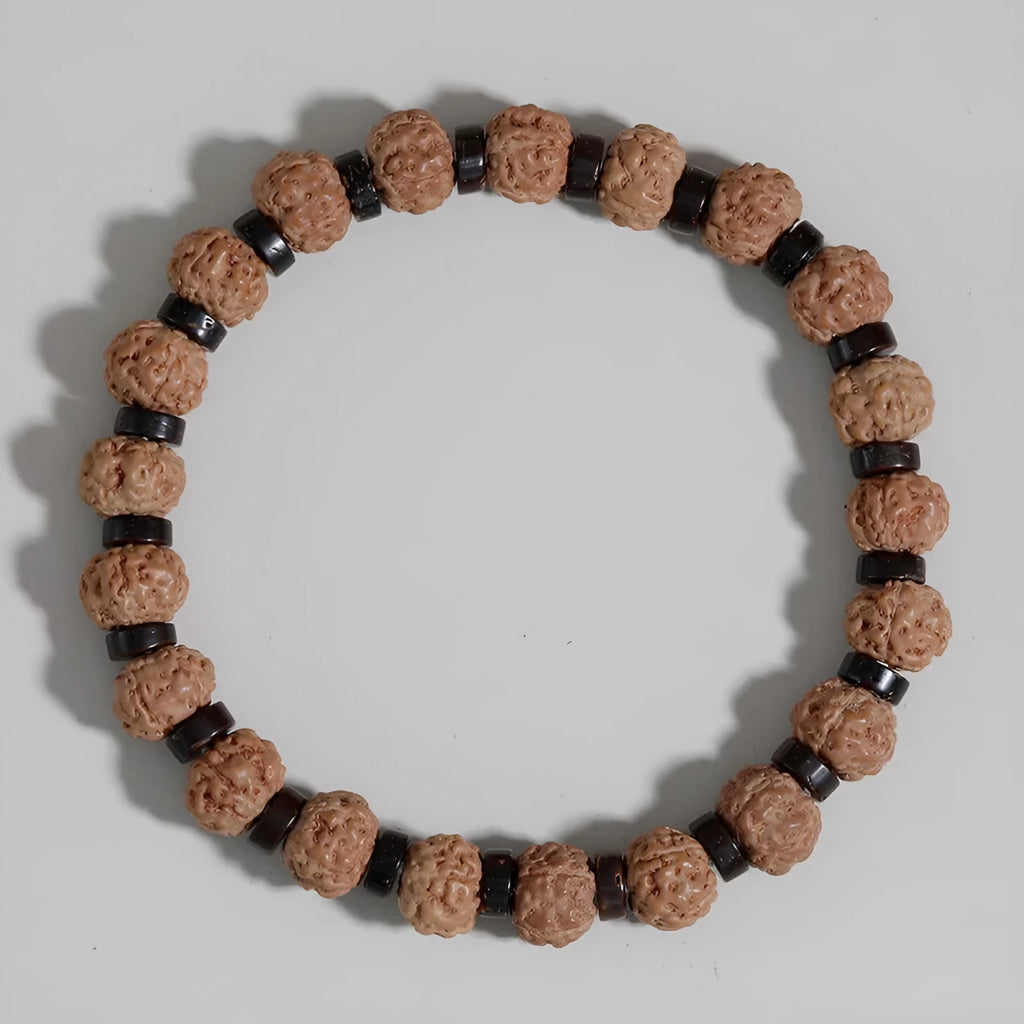 Brown volcanic stone and agate beaded bracelet on rope chain, 10x8mm beads, Bodhi series