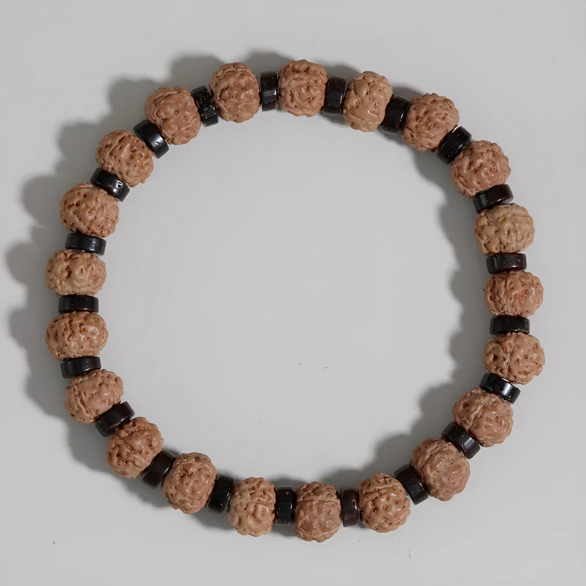 Brown volcanic stone and agate beaded bracelet on rope chain, 10x8mm beads, Bodhi series