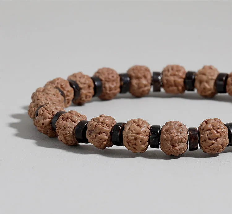 Brown volcanic stone and agate beaded bracelet on rope chain, 10x8mm beads, Bodhi series