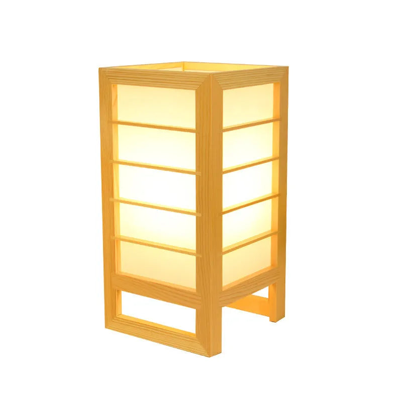 Solid wood Korean style bedside lamp with bamboo construction and push button switch