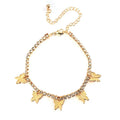 Rhinestone butterfly Cuban link anklet for women in alloy with diamond-encrusted finish, gold tone, adjustable 24+8 cm leg chain