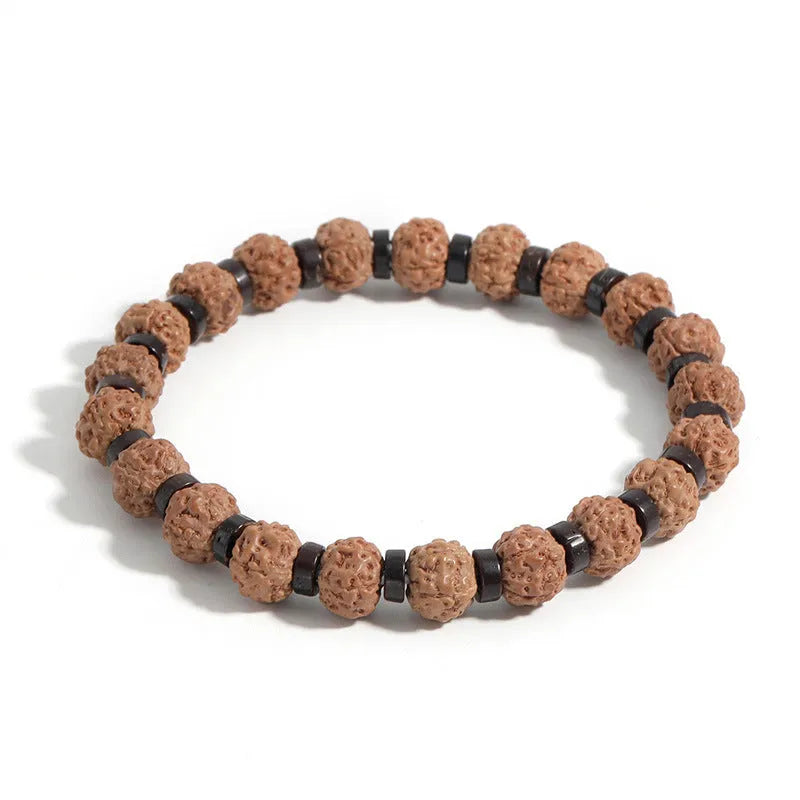 Brown volcanic stone and agate beaded bracelet on rope chain, 10x8mm beads, Bodhi series