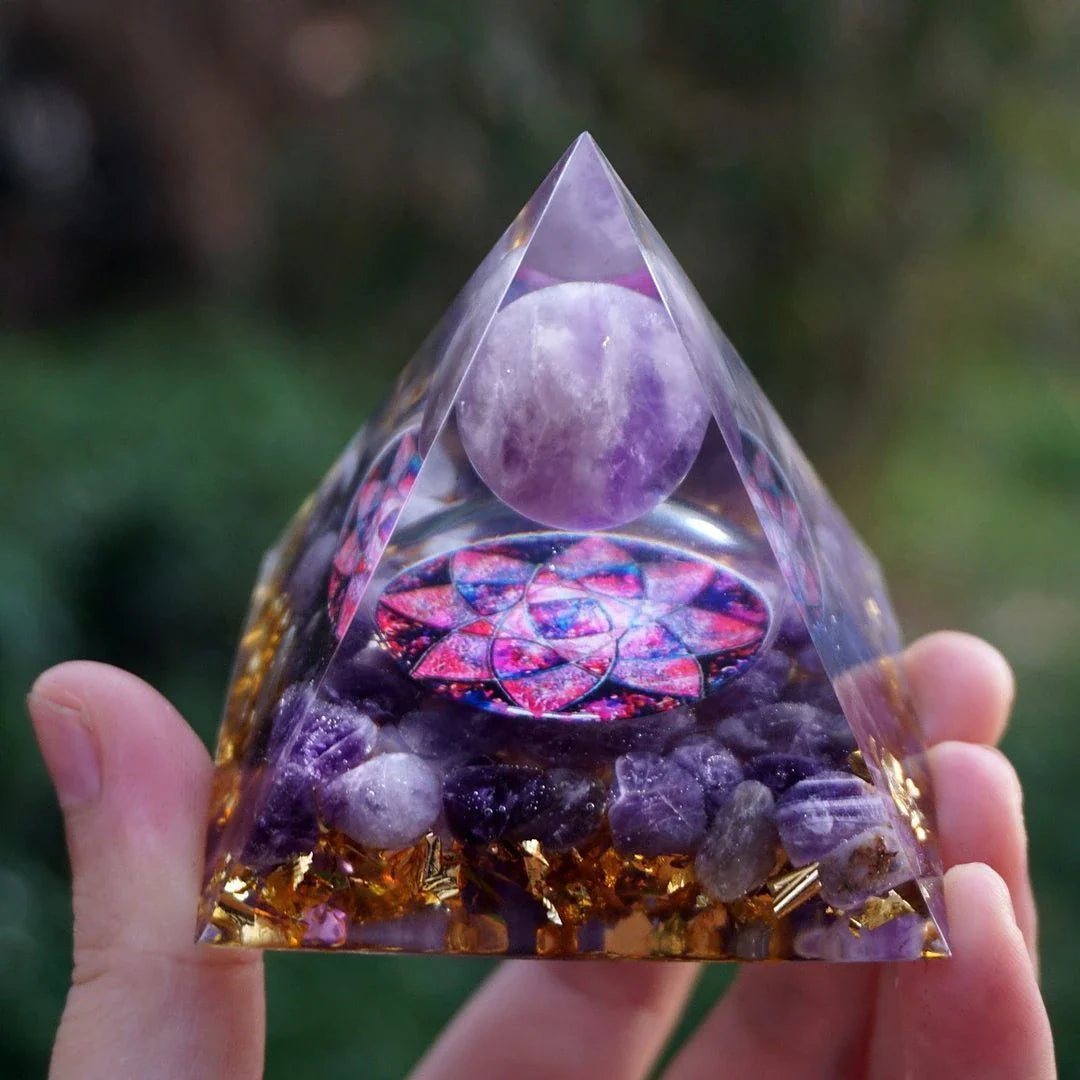 Handcrafted Orgonite Pyramid with Healing Crystals for Positive Energy, EMF Protection, and Spiritual Wellness