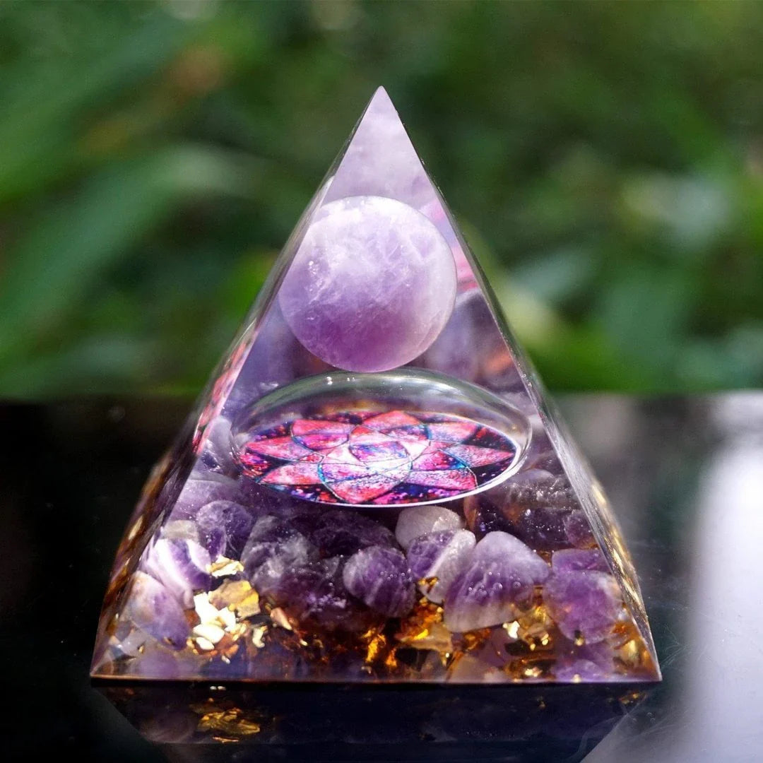 Handcrafted Orgonite Pyramid with Healing Crystals for Positive Energy, EMF Protection, and Spiritual Wellness