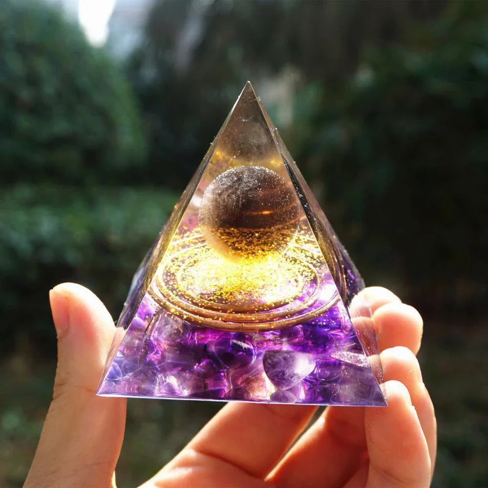 Handcrafted Orgonite Pyramid with Healing Crystals for Positive Energy, EMF Protection, and Spiritual Wellness