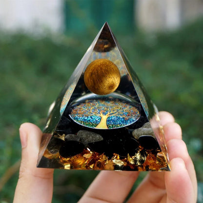 Handcrafted Orgonite Pyramid with Healing Crystals for Positive Energy, EMF Protection, and Spiritual Wellness