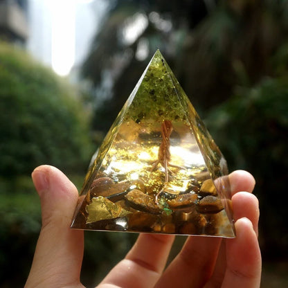 Handcrafted Orgonite Pyramid with Healing Crystals for Positive Energy, EMF Protection, and Spiritual Wellness