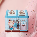 Blue house-shaped tinplate piggy bank coin box for desktop storage