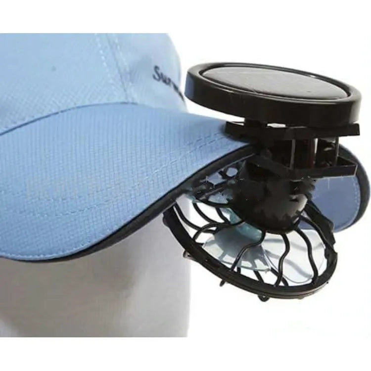 Black clip-on solar fan with rectangular or round base for outdoor cooling