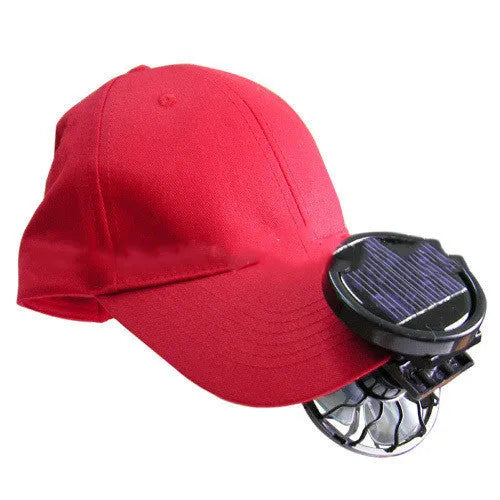 Black clip-on solar fan with rectangular or round base for outdoor cooling