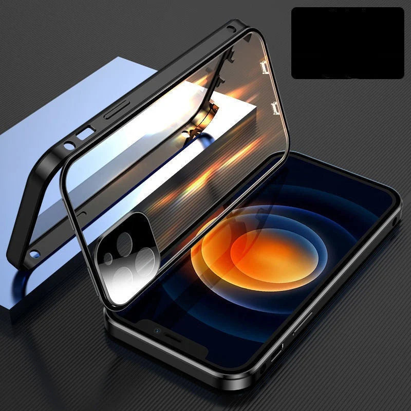 Metal frame and tempered glass iPhone case for robust protection and sleek design
