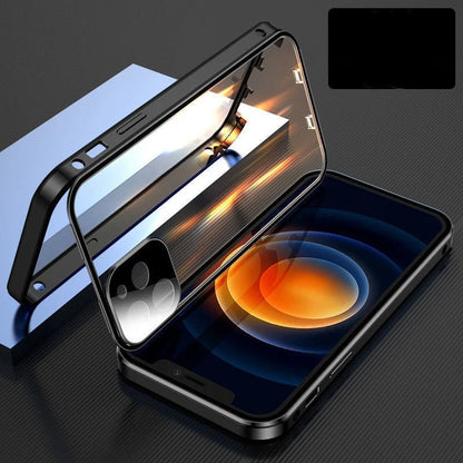 Metal frame and tempered glass iPhone case for robust protection and sleek design