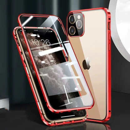 Metal frame and tempered glass iPhone case for robust protection and sleek design