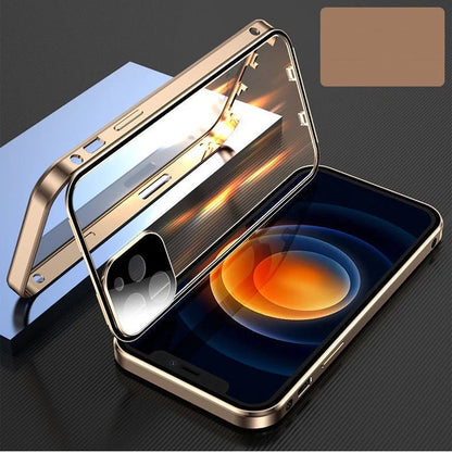 Metal frame and tempered glass iPhone case for robust protection and sleek design