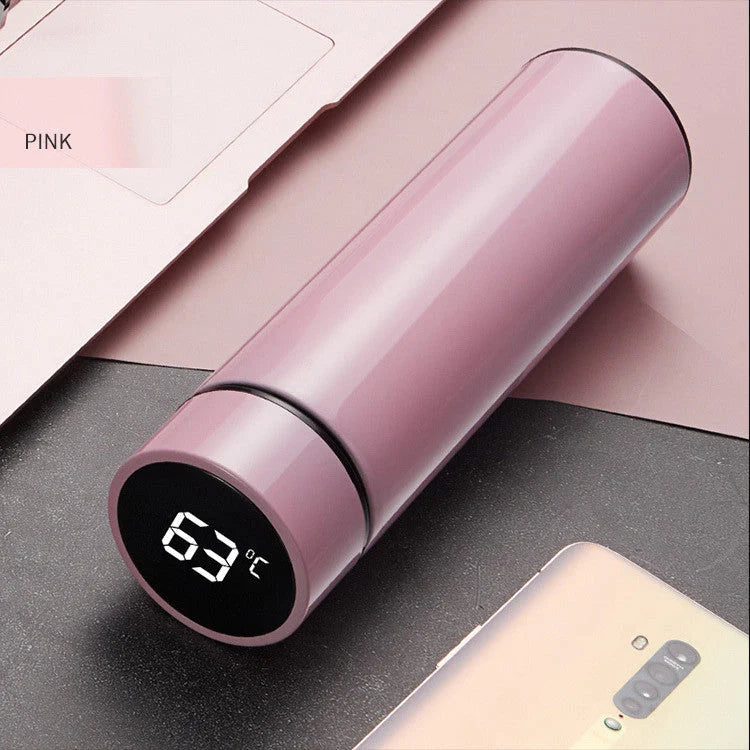Stainless steel vacuum flask with intelligent temperature display in various colours