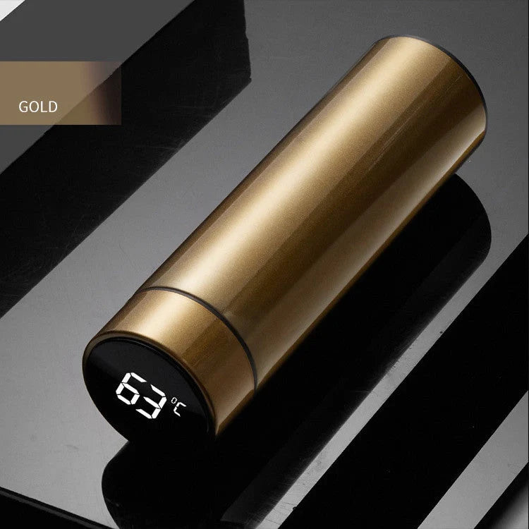 Stainless steel vacuum flask with intelligent temperature display in various colours