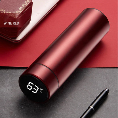 Stainless steel vacuum flask with intelligent temperature display in various colours