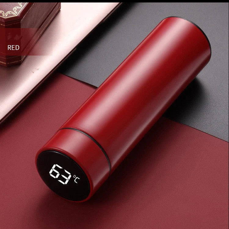 Stainless steel vacuum flask with intelligent temperature display in various colours