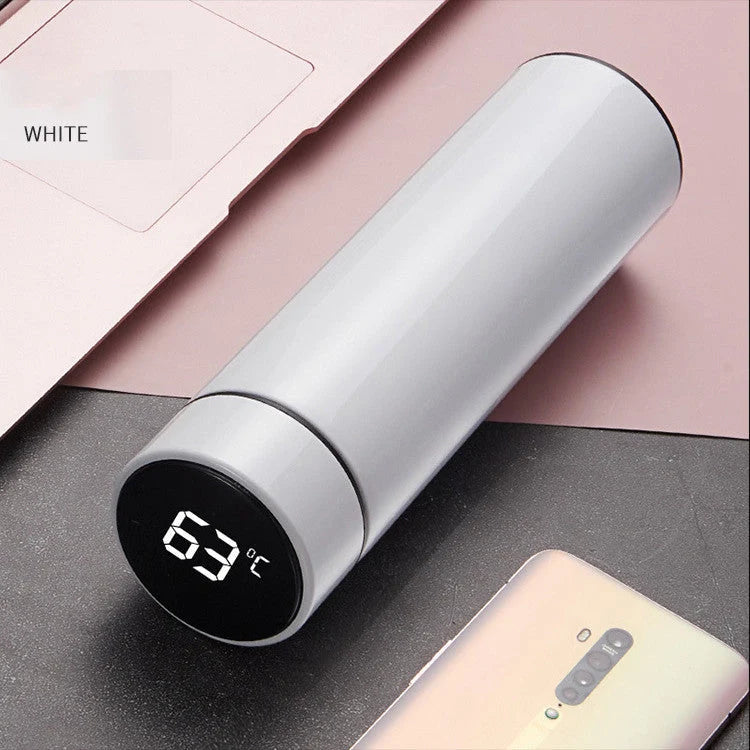 Stainless steel vacuum flask with intelligent temperature display in various colours