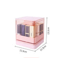 Press-lift lipstick storage box in pink or white with transparent dust cover showing 8 or 12 slots
