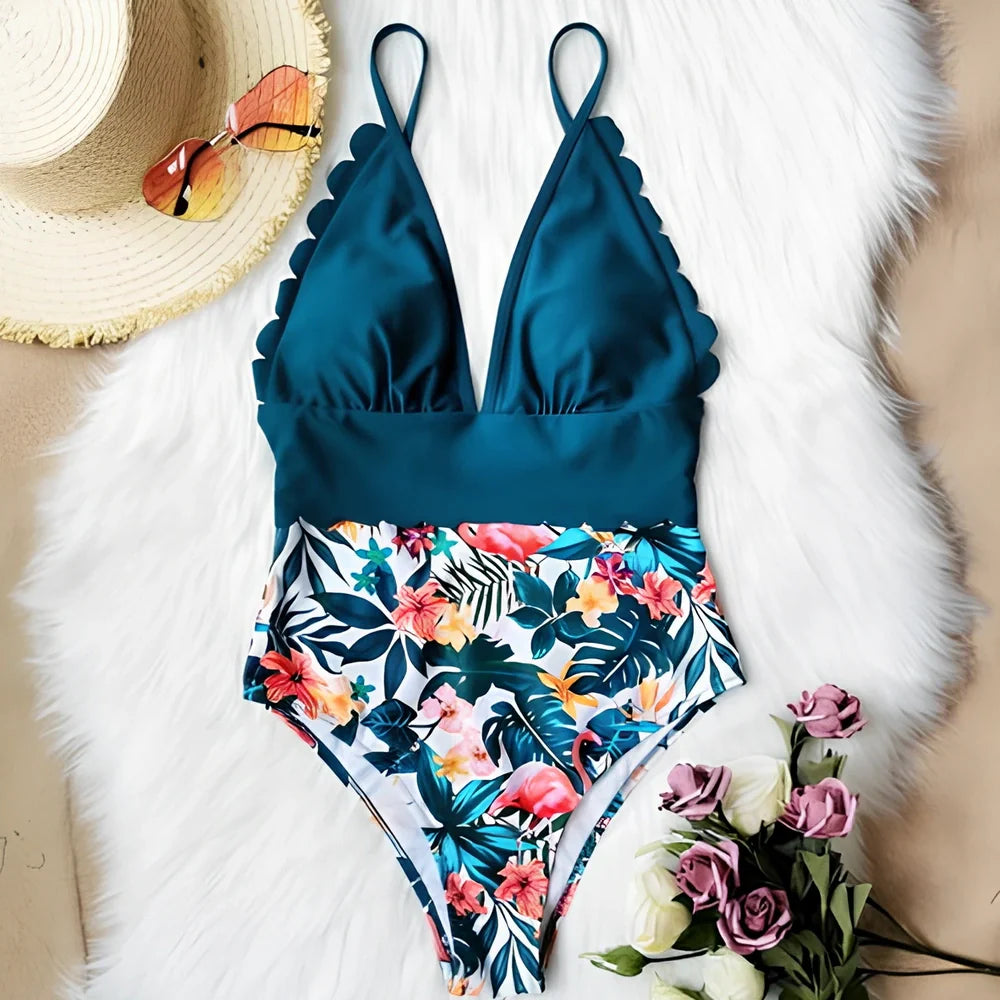 Women's plus size one-piece swimsuit in vinylon fabric with chest pad, full coverage 70-80cm length, available in 8 colours