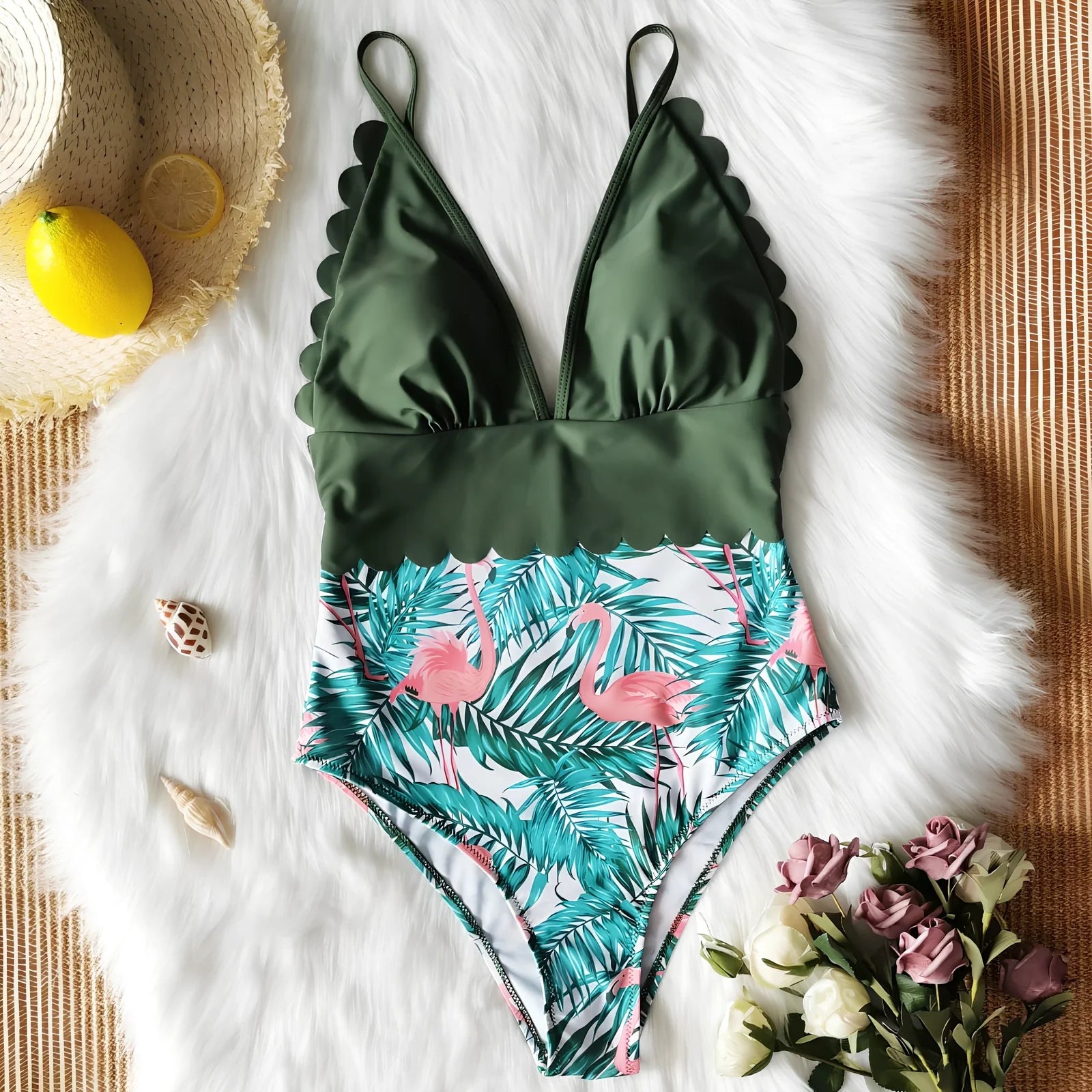 Women's plus size one-piece swimsuit in vinylon fabric with chest pad, full coverage 70-80cm length, available in 8 colours