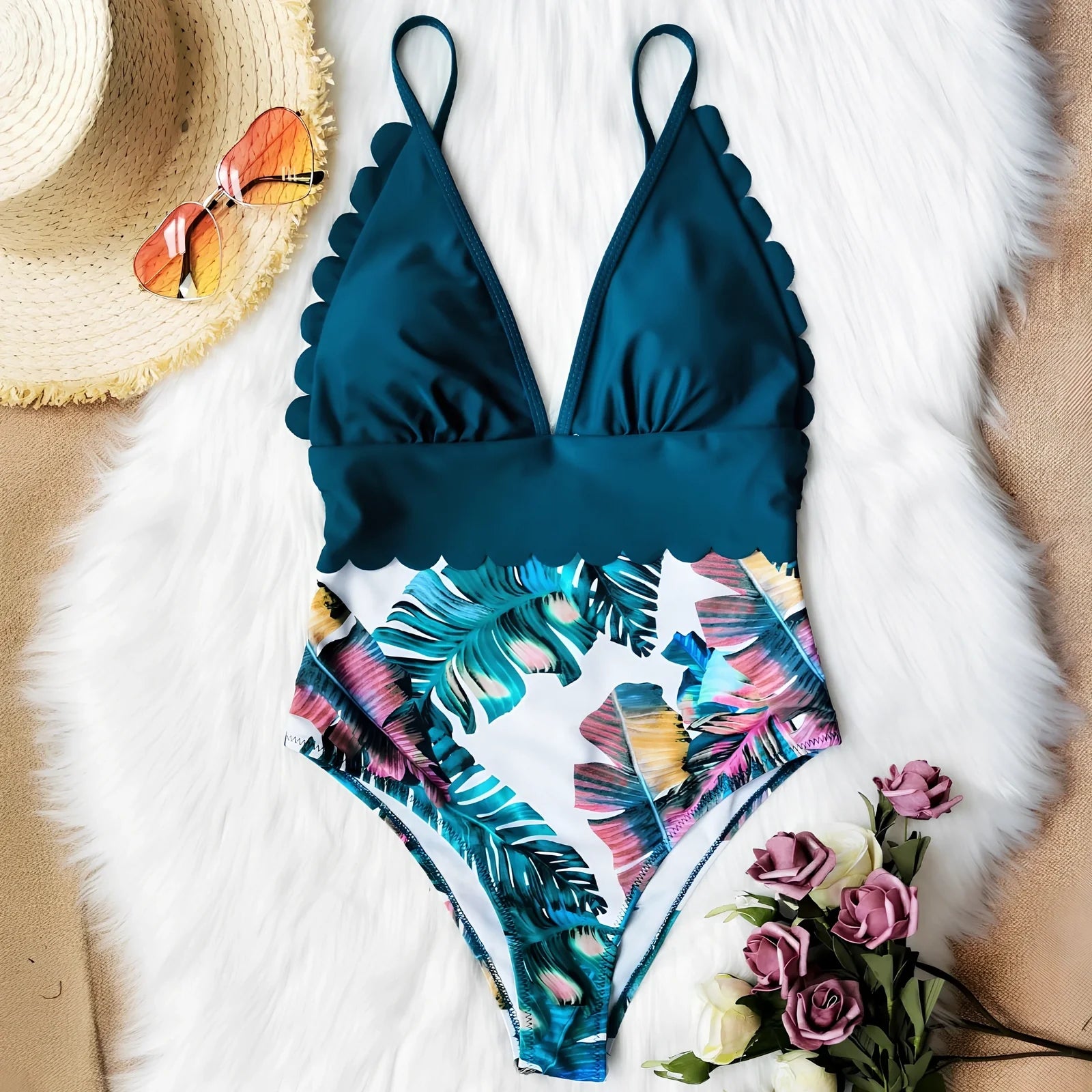 Women's plus size one-piece swimsuit in vinylon fabric with chest pad, full coverage 70-80cm length, available in 8 colours