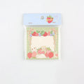 MINKYS kawaii milk strawberry memo pad showing 80x80mm dimensions and berry colour options