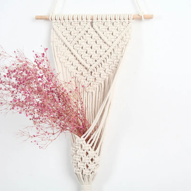 Hand-woven cotton wall tapestry with grid pattern measuring 30x70cm
