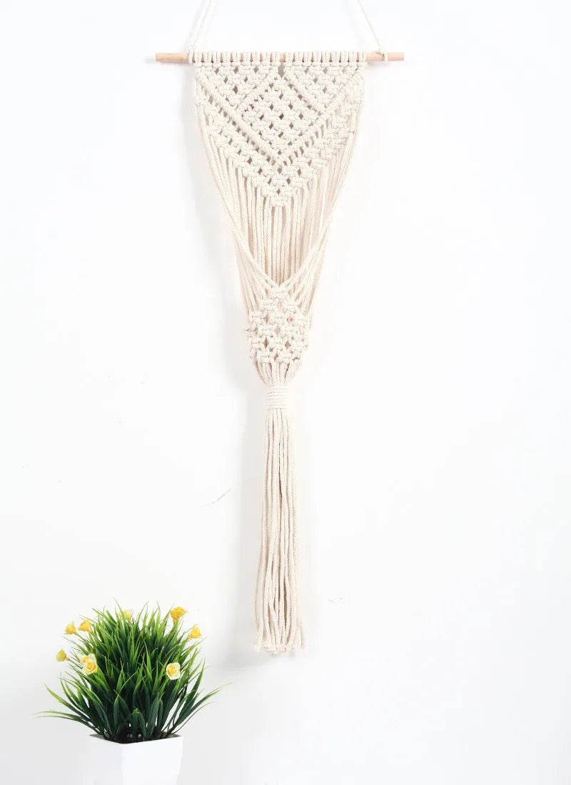 Hand-woven cotton wall tapestry with grid pattern measuring 30x70cm