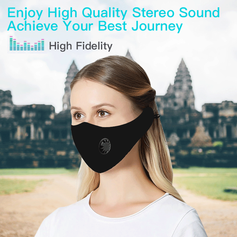 Wireless Bluetooth mask earphone in black, dustproof removable design with stereo sound