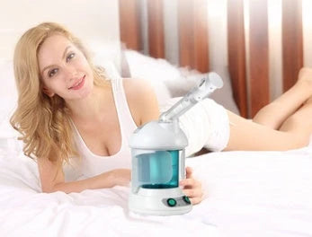 Advanced facial steamer with large water tank, rotating nozzle, and ionic steam technology for a rejuvenating at-home spa experience