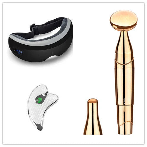 Bluetooth Music Eye Massager with air pressure and hot compress features in a compact leather case