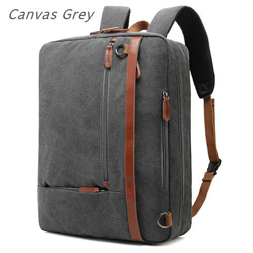 17.3 inch laptop backpack made of nylon and canvas, available in black and gray, with zippered compartments
