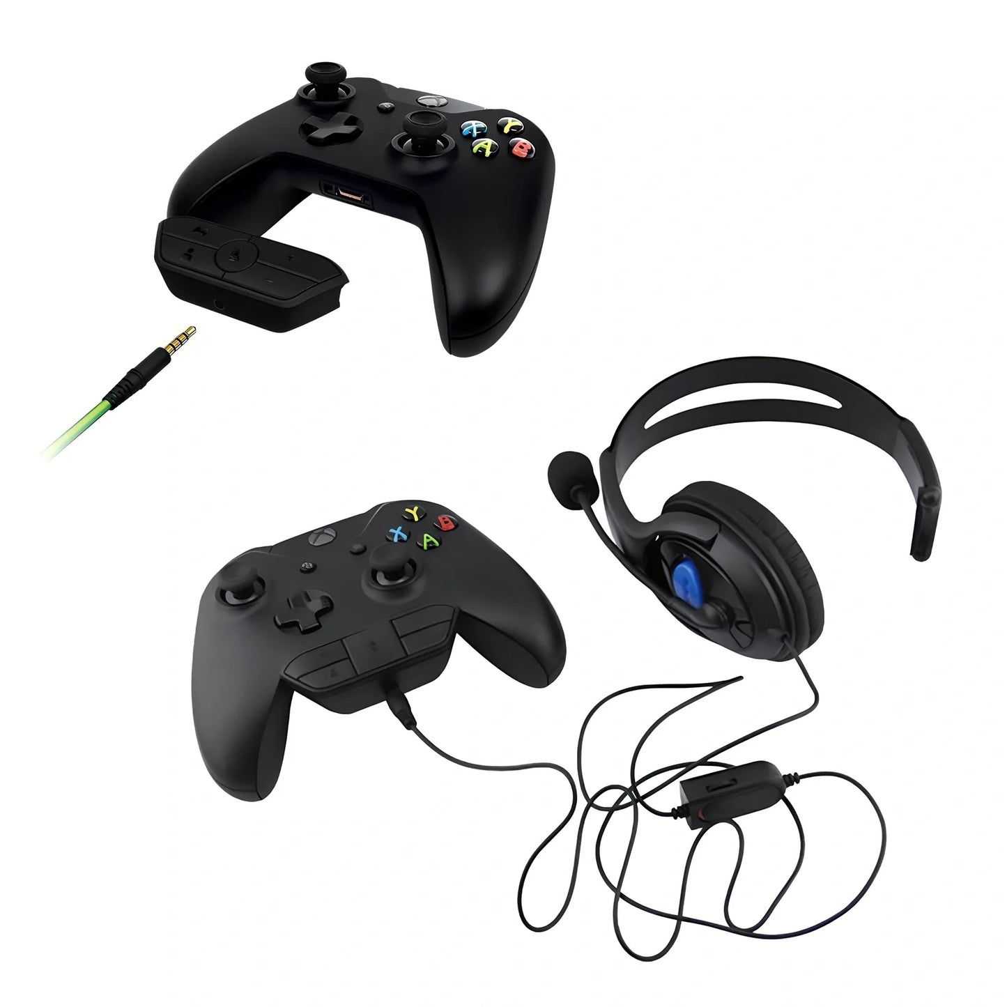 Black XBOX ONE headphone adapter converter with 3.5mm stereo interface, sized 8x5x2.5 cm for single headset use