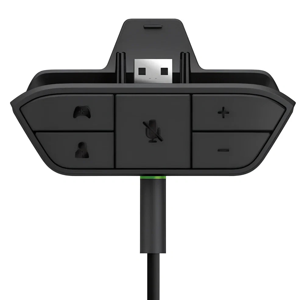 Black XBOX ONE headphone adapter converter with 3.5mm stereo interface, sized 8x5x2.5 cm for single headset use