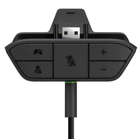 Black XBOX ONE headphone adapter converter with 3.5mm stereo interface, sized 8x5x2.5 cm for single headset use