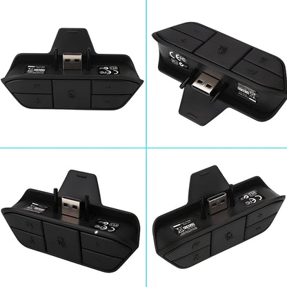 Black XBOX ONE headphone adapter converter with 3.5mm stereo interface, sized 8x5x2.5 cm for single headset use