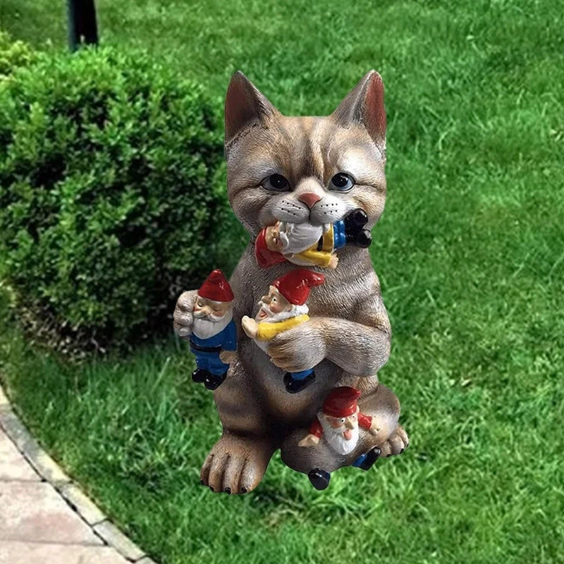 Cats Eat Dwarfs resin garden ornament, unique outdoor decor